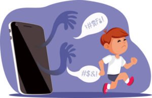 Unhappy child feeling desperate and terrified of online harassment
